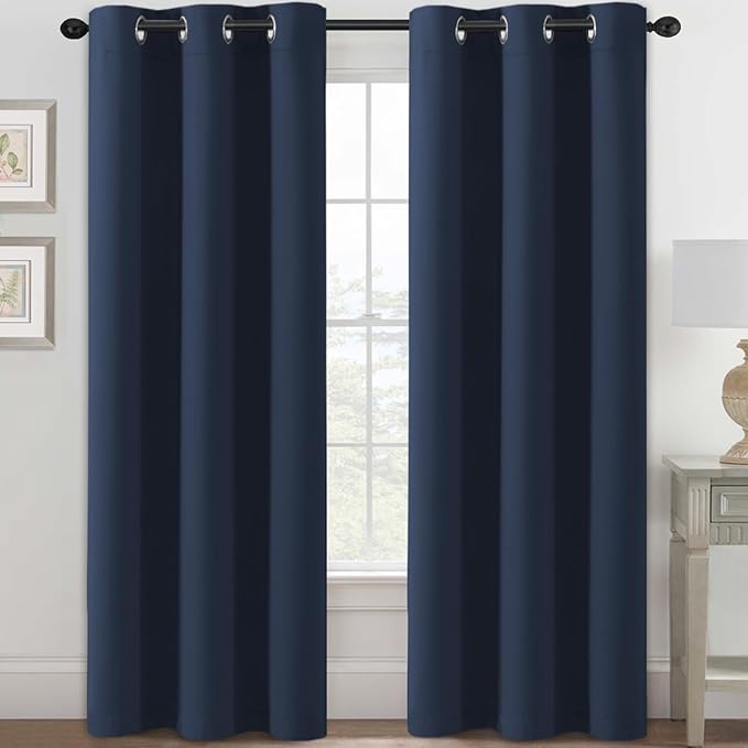 H.VERSAILTEX Blackout Curtains for Bedroom Thermal Insulated Room Darkening Living Room Curtains 84 Inch Long Grommet Privacy Protection Window Curtain Panels/Drapes for Nursery, 2 Panels, Navy Blue-HomvellaHome