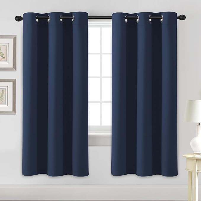 H.VERSAILTEX Blackout Curtains for Bedroom Thermal Insulated Room Darkening Living Room Curtains 72 Inch Long Grommet Privacy Protection Window Curtain Panels/Drapes for Nursery, 2 Panels, Navy Blue-HomvellaHome