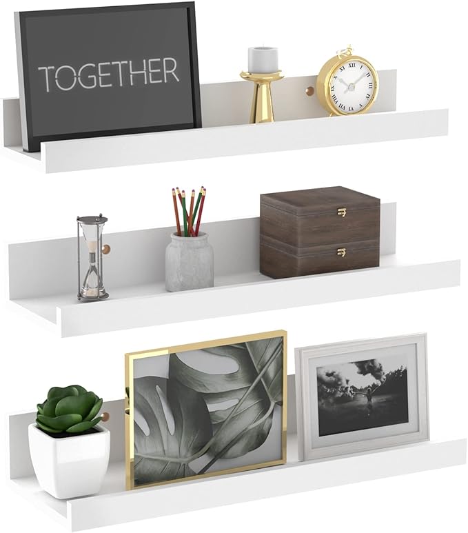 Giftgarden 16 Inch White Floating Shelves for Wall Mount, Modern Wood Wall Shelf Ledge for Bathroom Bedroom Living Room Kitchen Nursery Storage, Set of 3 Different Sizes-HomvellaHome
