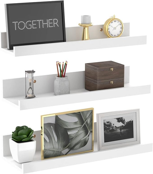 Giftgarden 16 Inch White Floating Shelves for Wall Mount, Modern Wood Wall Shelf Ledge for Bathroom Bedroom Living Room Kitchen Nursery Storage, Set of 3 Different Sizes-HomvellaHome