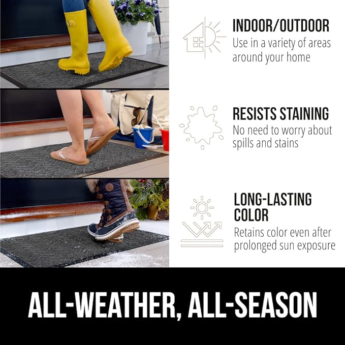 GORILLA GRIP All-Season WeatherMax Doormat, 72x24, Durable Natural Rubber, Stain and Fade Resistant, Low Profile, Indoor Outdoor Door Mats, Easy Clean Patio Entrance Mat, Steel Chevron-HomvellaHome