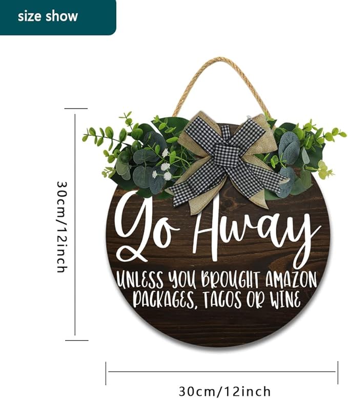 Go Away Hanging Wall Sign for Front Door Home Kitchen Decor Rustic Wooden Round Sign Wall Decoration for Kitchen Dining Room Living Room Bedroom Outdoor-HomvellaHome