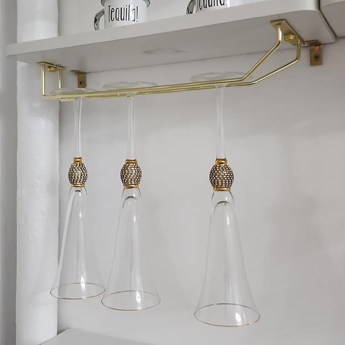 14-Inch Gold Wine Glass Rack, Under Cabinet Wine Glass Holder Stainless Steel Stemware Rack - Hanging Stemware Holder for Cabinet Kitchen Bar, Set of 4-HomvellaHome