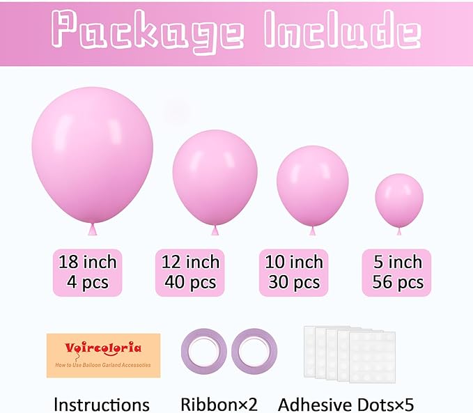 130pcs Pink Balloons Different Sizes 18" 12" 10" 5" Party Latex Balloons for Birthday Baby Shower Wedding Anniversary Princess Theme Party Decorations-HomvellaHome