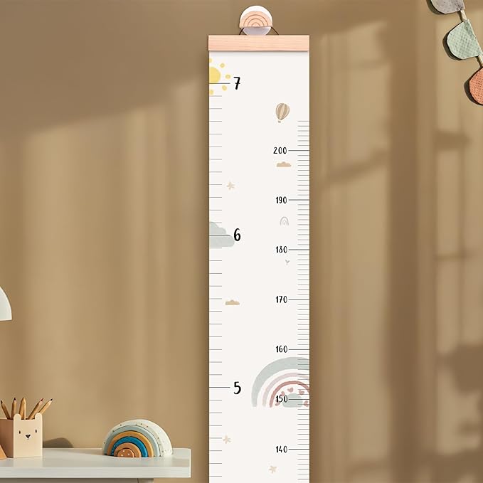 Growth Chart for Wall 7 Ft Height Chart with Keepsake Box & Hook Waterproof Canvas Measure Wall Ruler Removable Neutral Nursery Wall Decor for Baby Kids Toddlers-HomvellaHome