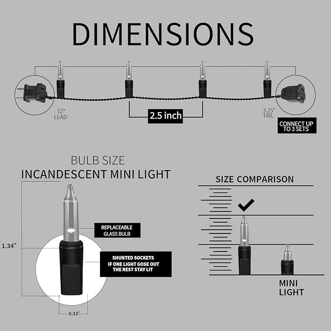 150LIGHTS Yellow Extra-Bright with End Connectors Christmas Decorative Lights 9.72m UL Certified Mini String Light Set Waterproof for Home Garden Holiday Christmas Tree Party Patio Wedding-HomvellaHome