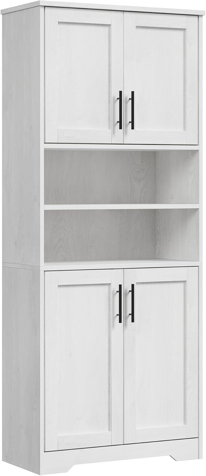GarveeHome 67" Tall Storage Cabinet, Tall Bathroom Cabinet with 4 Doors and Adjustable Shelves, Freestanding Kitchen Pantry Cabinets, Cupboard for Living Room, Dining Room, Antique White-HomvellaHome