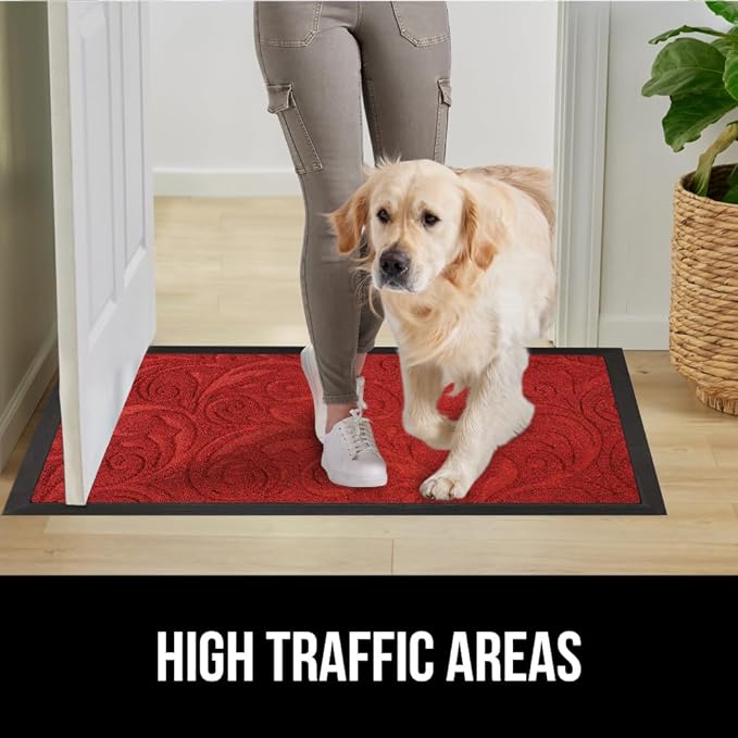 GORILLA GRIP 100% Waterproof All-Season WeatherMax Doormat 35x23, US Designed Natural Rubber, Stain and Fade Resistant, Low Profile Indoor Outdoor Door Mats, Easy Clean Patio Mat, Red Vintage Wine-HomvellaHome