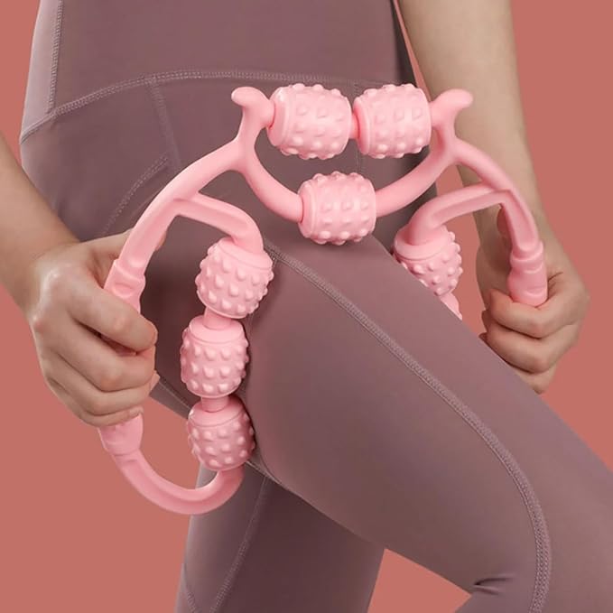 10 Roller Circular Leg Massager with Bonus Massage Stick – Manual Back & Leg Rollers, Relajador de Piernas Set, Circular Leg Clamp Roller for Neck, Arms & Legs (Pink)-HomvellaHome