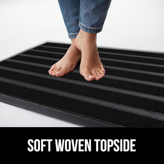 GORILLA GRIP 100% Waterproof All-Season WeatherMax Doormat US Designed Natural Rubber, Stain and Fade Resistant, Low Profile Indoor Outdoor Door Mats, Easy Clean Patio Mat, 17x29, Black Stripe-HomvellaHome