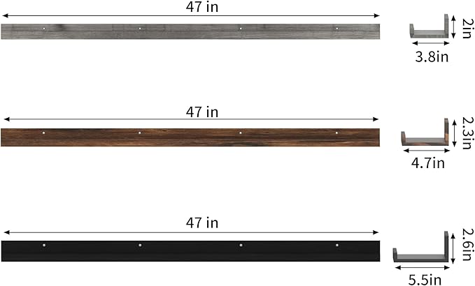 Giftgarden 47 Inch Multi Colors Floating Shelves for Wall Mount, Assorted Colors Wood Wall Shelf Ledge for Bathroom Bedroom Living Room Kitchen Storage, Set of 3 Different Sizes-HomvellaHome