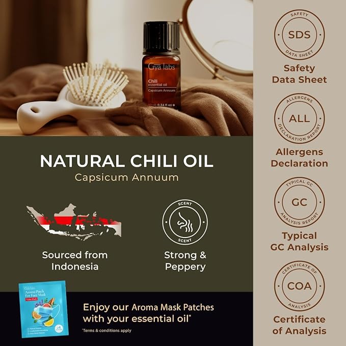 Gya Labs Chili Essential Oil for Hair Healthy - 0.34 Fl Oz - 100% Pure Natural Chili Oil for Skin, Diffusers, Candle Making Scent-HomvellaHome