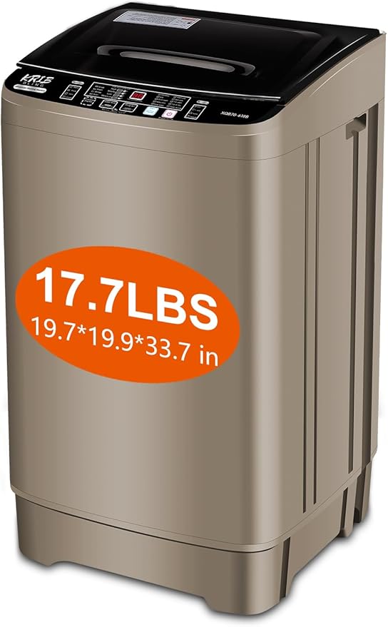 17.7 lbs Portable Washer Drain Pump, Full Automatic Washing Machine with LED Display, 10 Programs & 8 Water Levels Selections, Ideal for Camping, Apartment, Dorm, Glod-HomvellaHome