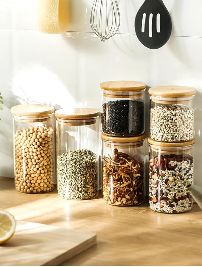17oz Glass Food Storage Jars, Glass Jars with Bamboo Lids, Kitchen Storage Jars, Set of 12, Canisters with Airtight Lids for Spice, Coffee, Cookie, Pantry Organizers-HomvellaHome