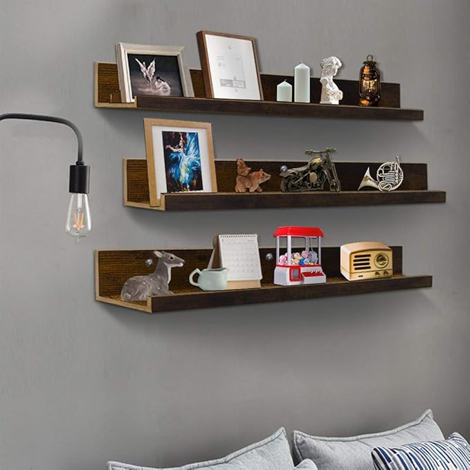 Giftgarden 36 Inch Large Floating Shelves for Wall Set of 3, Rustic Picture Ledge Wall Shelf for Bedroom Kitchen Bathroom Living Room Nursery Display, 3 Different Sizes-HomvellaHome