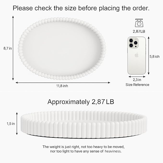 11.8in Decorative Tray for Coffee Table Decor- Modern Oval Concrete Tray for Home Decor- Minimalist Handcrafted Centerpieces Tray for Living Room, Kitchen Dining Table, Entryway (White)-HomvellaHome