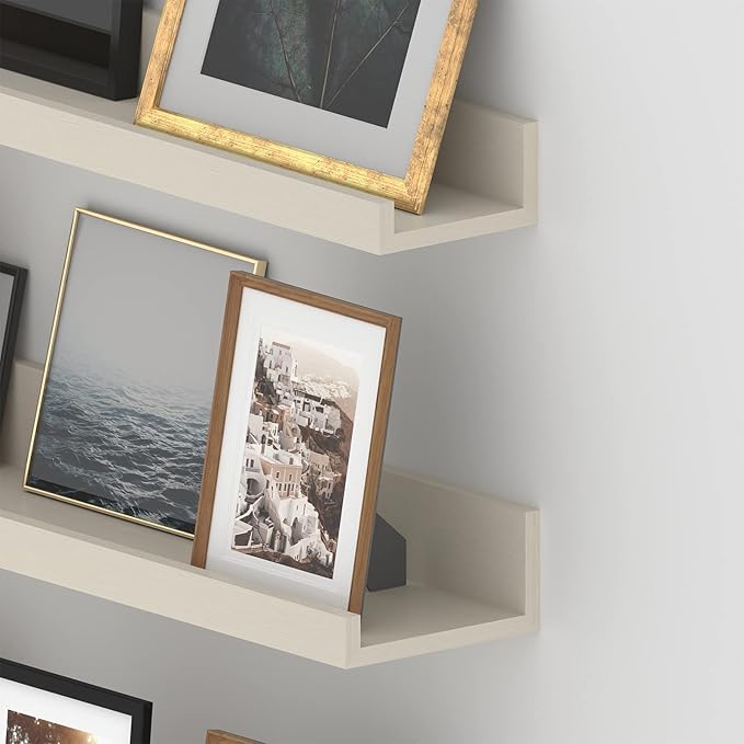 Giftgarden 36 Inch Floating Wall Shelves Creamy White Beige Wood-Grain, Large Picture Ledge Long Wooden Shelfs for Bedroom Living Room Kitchen Bathroom Nursery Office, Set of 3 Different Sizes-HomvellaHome