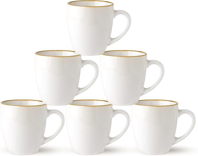 GBHOME Ceramic Coffee Mugs Set of 6, 12oz Stoneware Coffee Mugs Set For Dad Mom Women MEN, Light Weight Ceramic Coffee Cups for Latte/Tea/Beer/Hot Cocoa, Dishwasher & Microwave Safe-Pearl White-HomvellaHome