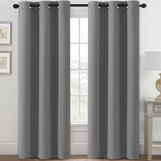 H.VERSAILTEX Blackout Curtains for Bedroom Thermal Insulated Room Darkening Living Room Curtains 84 Inch Long Grommet Privacy Protection Window Curtain Panels/Drapes for Nursery,2 Panels,Grey-HomvellaHome