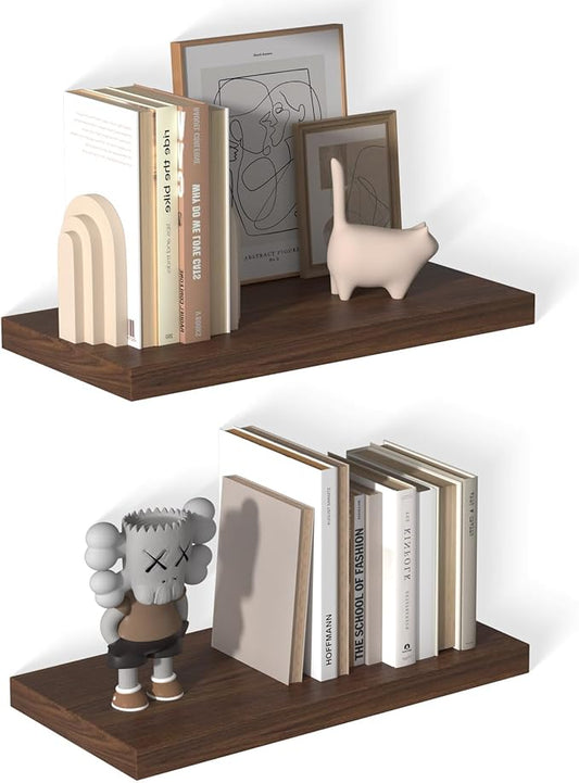 12 Inch Deep Floating Shelves for Wall 2 Pack Floating Shelves Large Storage Space Wall Mount Shelf for Living Room Kitchen Bathroom 24" W x 12" D x 1.2" H Walnut-HomvellaHome