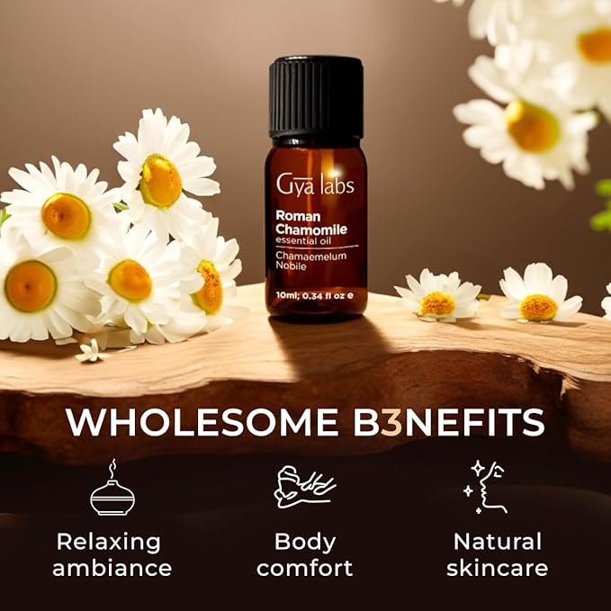 Gya Labs Roman Chamomile Essential Oil for Diffuser - 0.34 Fl Oz - 100% Pure Natural Roman Chamomile Oil for Skin, Hair, Face, Aromatherapy & Candle Making Scent-HomvellaHome