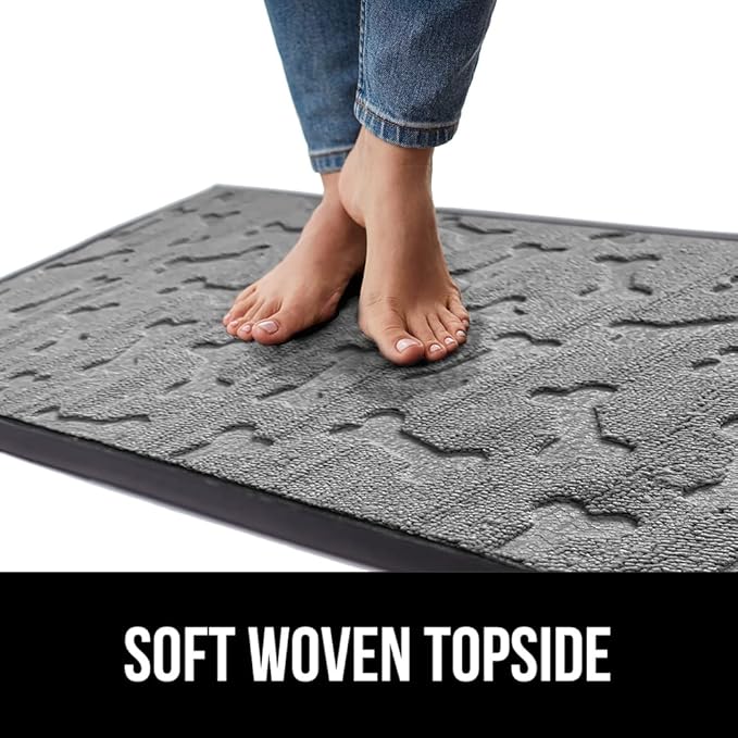 GORILLA GRIP 100% Waterproof All-Season WeatherMax Doormat, US Designed Natural Rubber, Stain and Fade Resistant, Low Profile Indoor Outdoor Door Mats, Easy Clean Patio Mat, 17x29, Light Gray Bones-HomvellaHome