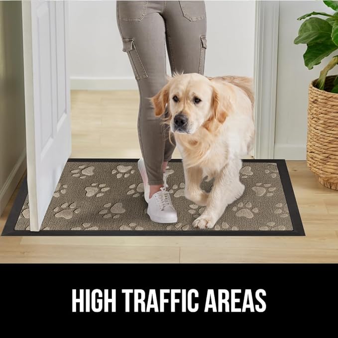 GORILLA GRIP 100% Waterproof All-Season WeatherMax Doormat, 47x35, US Designed Natural Rubber, Stain and Fade Resistant, Low Profile Indoor Outdoor Door Mats, Easy Clean Patio Mat, Tan Pawprints-HomvellaHome