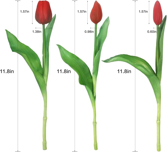 15pcs Artificial Tulips Flowers, Fake Tulips Real Touch, Faux Latex Bouquets, for Party Wedding Home Room Decoration (Red)-HomvellaHome