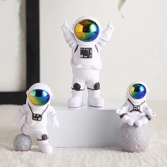 Gradient Astronaut Statues Set of 3, Space Theme Nursery Shelf Classroom Desk Decor Cake Toppers-HomvellaHome