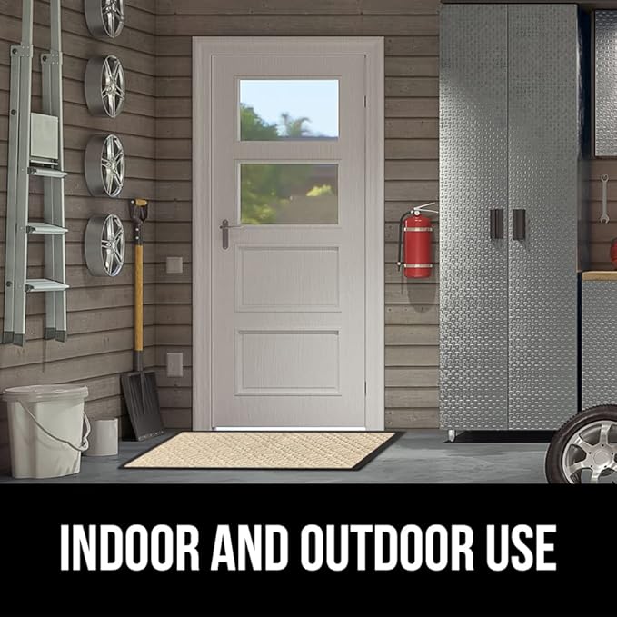 GORILLA GRIP 100% Waterproof All-Season WeatherMax Doormat, 72x24, US Designed Natural Rubber, Stain and Fade Resistant, Low Profile Indoor Outdoor Door Mats, Easy Clean Patio Mat, Modern Latte-HomvellaHome