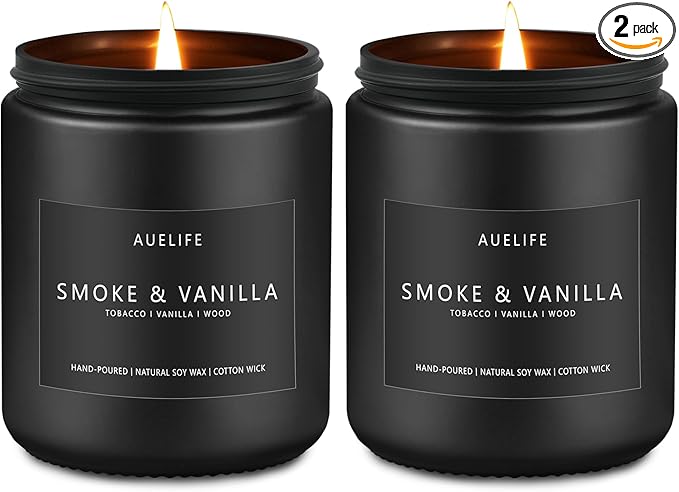 2 Pack Smoke & Vanilla Candle | Candles for Men - Masculine Candle, Soy Candles for Home Scented - Gifts for Men, Home Fragrance Gifts - Each of 7oz-HomvellaHome