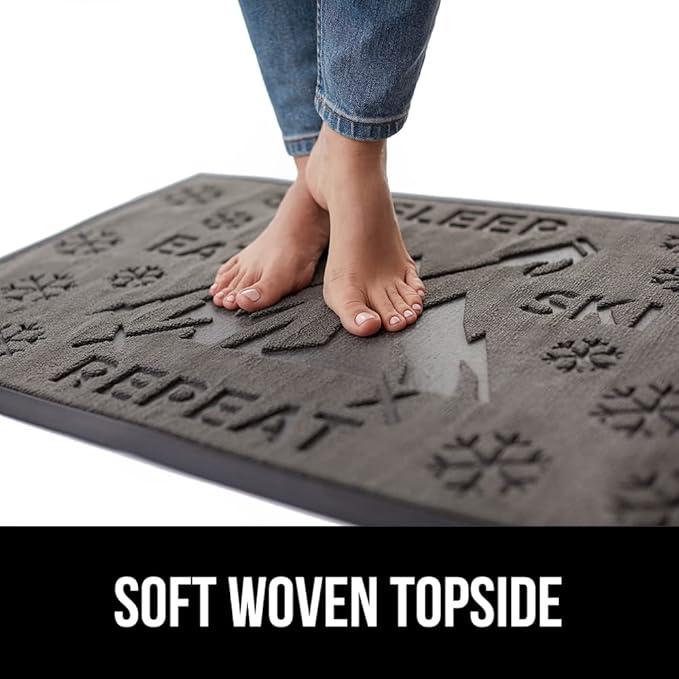 GORILLA GRIP 100% Waterproof All-Season WeatherMax Doormat, US Designed Natural Rubber, Stain and Fade Resistant, Low Profile Indoor Outdoor Door Mats, Easy Clean Patio Mat, 17x29, Graphite Skiing-HomvellaHome