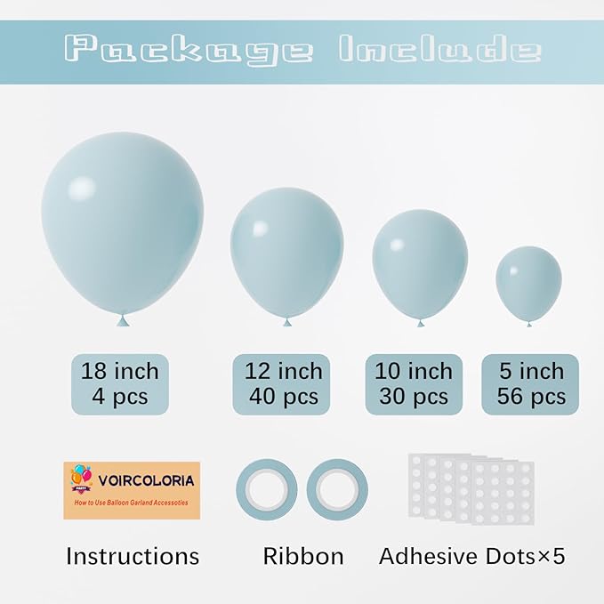 130pcs Pale Aqua Balloons Different Sizes 18" 12" 10" 5" Aqua Blue Latex Balloon Garland Arch Kit for Birthday Baby Shower Graduation Wedding Gender Reveal Anniversary Party Decorations-HomvellaHome