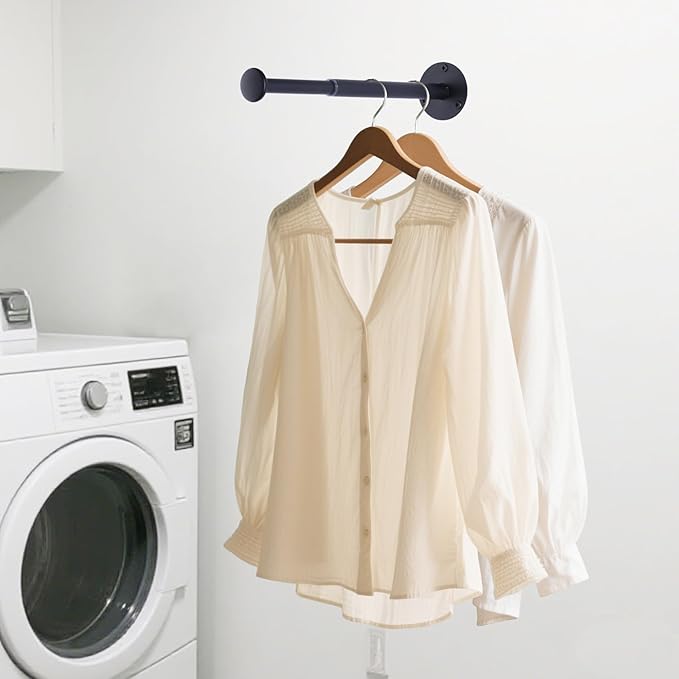 2 Pack Retractable Hanger Holder for Laundry Room, Wall Mount Organizer Rack for Lightweight Clothes, Space Saving Laundry Hook Rod, Keep Empty Hangers Handy, Black-HomvellaHome