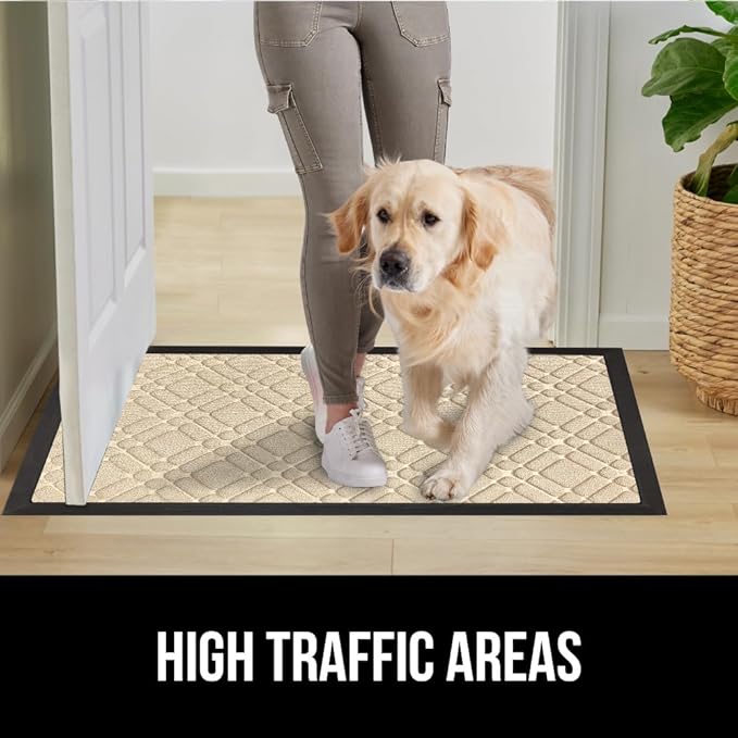 GORILLA GRIP 100% Waterproof All-Season WeatherMax Doormat US Designed Natural Rubber, Stain and Fade Resistant, Low Profile Indoor Outdoor Door Mats, Easy Clean Patio Mat, 17x29, Modern Latte-HomvellaHome
