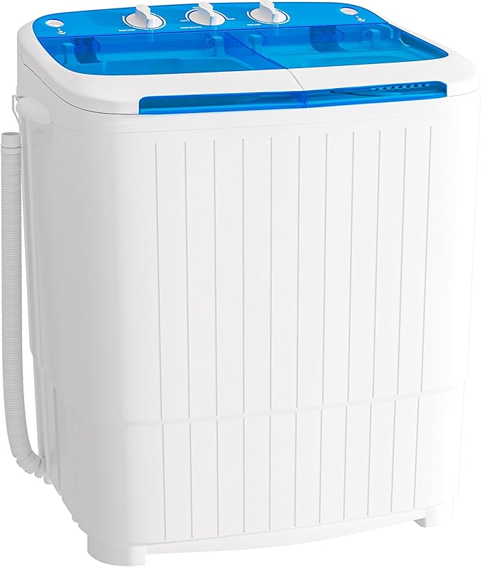 Greenvelly Portable Washing Machine, 16 Lbs Compact Mini Washer and Dryer Combo, Semi-automatic Twin Tub Washer with Drain Pump for Dorms, Apartments, RVs (Blue)-HomvellaHome
