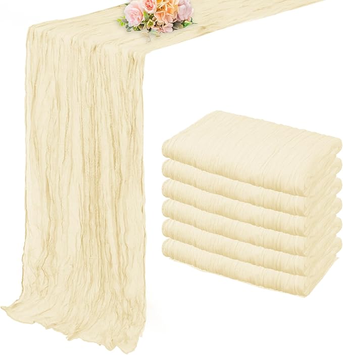 10FT 6 Pack Beige Cheesecloth Table Runner 20 x 120 Inch Long Rustic Gauze Fabric Cheese Cloth Table Runner for Wedding Bridal Baby Shower Table Decorations Boho Sheer Birthday Party Table Decor-HomvellaHome