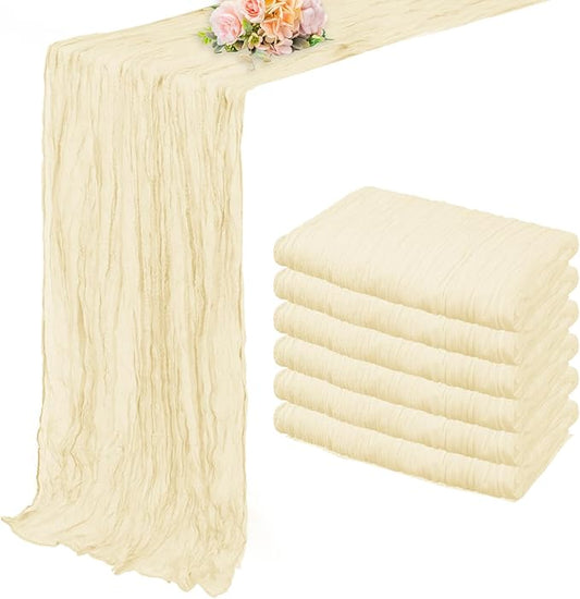 10FT 6 Pack Beige Cheesecloth Table Runner 20 x 120 Inch Long Rustic Gauze Fabric Cheese Cloth Table Runner for Wedding Bridal Baby Shower Table Decorations Boho Sheer Birthday Party Table Decor-HomvellaHome