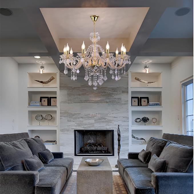 10-Light Crystal Chandelier Clear K9 Crystal Luxury Ceiling Light Fixture Flush Mount Pendant Lighting for Living Room Dining Room Bedroom Kitchen Hallway Entryway-HomvellaHome