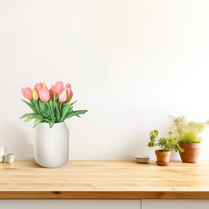 15pcs Artificial Tulips Flowers, Fake Tulips Real Touch, Faux Latex Bouquets, for Party Wedding Home Room Decoration (Pink)-HomvellaHome