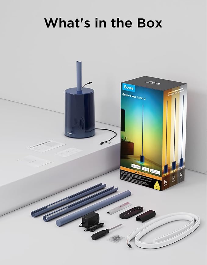 Govee Floor Lamp 2 with Matter, RGBIC, Warm Cool White LED, Alexa Compatible, 1725lm, Music Sync, Scene Modes, Smart Floor Lamp for Living Room, Bedroom, Blue(1 Pack)-HomvellaHome