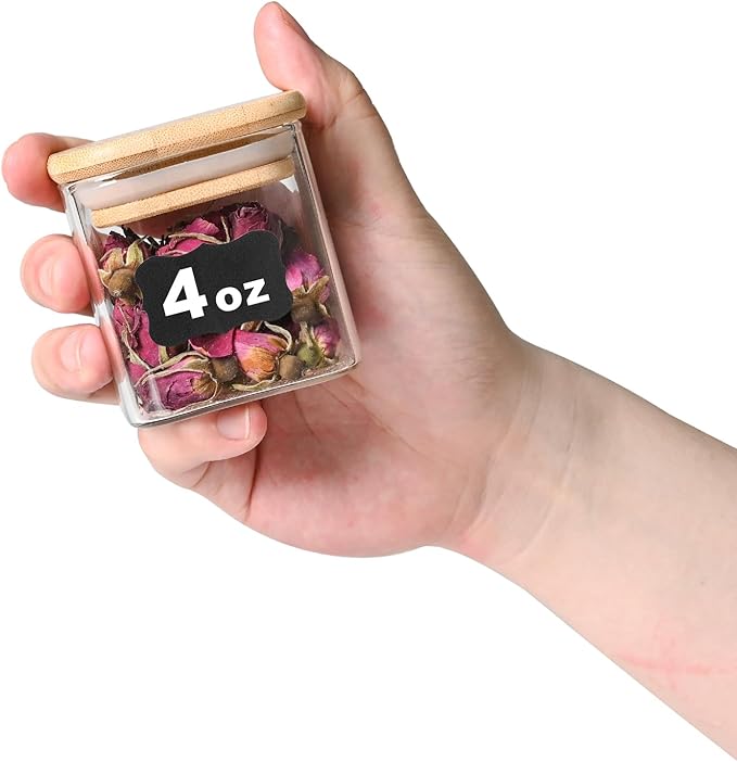 Glass Food Storage Jars Square 4oz, 12 Pack Glass Jars With Bamboo Lids, Kitchen Storage Containers For Spice, Candy, Cookie, Storage For Pantry Organizers-HomvellaHome