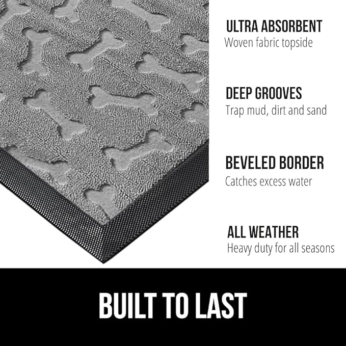 GORILLA GRIP 100% Waterproof All-Season WeatherMax Doormat, 47x35, US Designed Natural Rubber, Stain and Fade Resistant, Low Profile Indoor Outdoor Door Mats, Easy Clean Patio Mat, Light Gray Bones-HomvellaHome