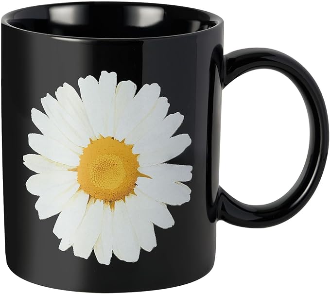 12Oz Daisy Black Ceramic Mug, Mug for Daily Coffee and Tea, Lead-free, Microwave and Dishwasher Safe Coffee Mug, Perfect gifts for women and men-HomvellaHome