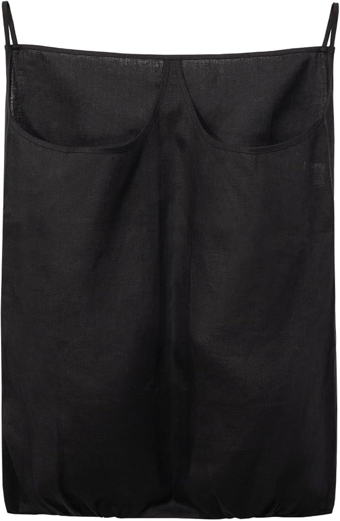 100% Pure Linen Dual Hanging Laundry Bag with 2 Deep Pocket and 2 Side Zipper 20x27in, Over The Door Laundry Hamper Space Saving Hampers for Dirty Clothes Home Travel, Black-HomvellaHome