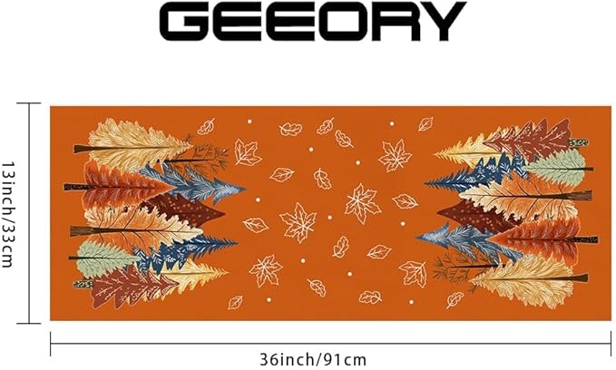 GEEORY Fall Watercolor Tree & Maple Leaves Table Runner 13x36 Inch, Rustic Farmhouse Autumn Thanksgiving Decor for Kitchen, Dining, Indoor/Outdoor Holiday Dinner Party Orange GT158-36-HomvellaHome