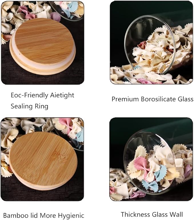 Glass Flour and Sugar Containers, Set of 3 Large Glass Flour Canister with Airtight Lids, Pantry Storage Containers for Suger, Rice, Salt (100 OZ/54 OZ/27 OZ)-HomvellaHome