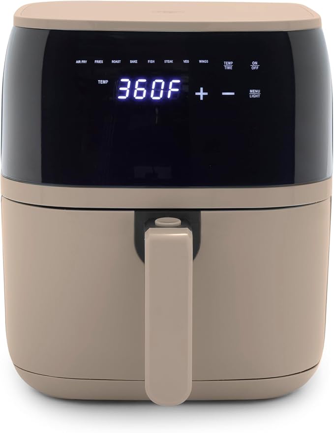 GreenLife Compact Electric Air Fryer Oven, 5.3 QT, PFAS-Free Ceramic Nonstick Drawer, 8 One Touch Digital Display, Easy View Window, Auto Shut-Off Timer, Dishwasher Safe Parts, 1500 Watts, Taupe-HomvellaHome