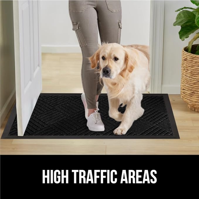 GORILLA GRIP 100% Waterproof All-Season WeatherMax Doormat US Designed Natural Rubber, Stain and Fade Resistant, Low Profile Indoor Outdoor Door Mats, Easy Clean Patio Mat, 23x35, Black Diamond-HomvellaHome
