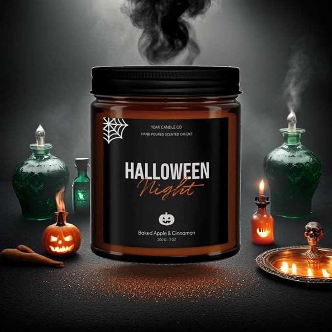 1OAK Halloween Candles Scented - 7oz, Baked Apple Cinnamon - Spooky Candles - Gothic Décor Decorations - Halloween Gifts for Women, Men - Horror Candle-HomvellaHome